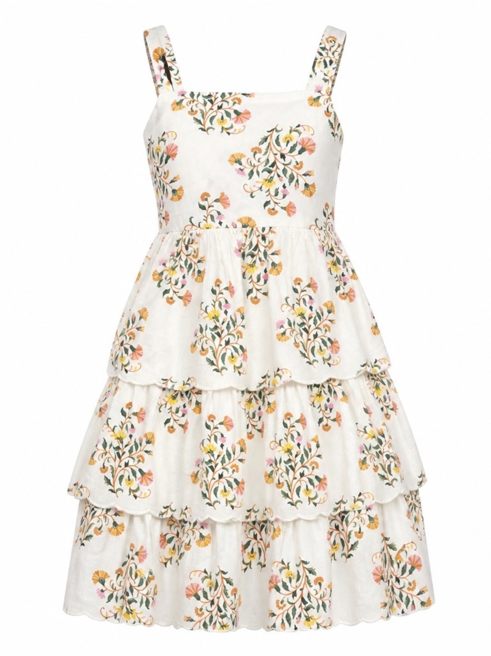 Old Navy White Floral Tiered Sundress with Pink and Yellow Accents